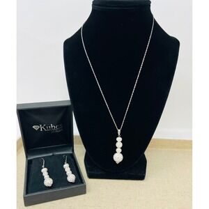 Imperial Pearl Syndicate Sterling Silver Pearl & Crystal Pave Ball Necklace Set